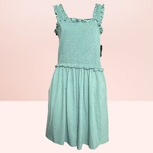Tanou Smocked Ruffle Romper Sage Green Boho Summer Size M Coquette Summer NEW